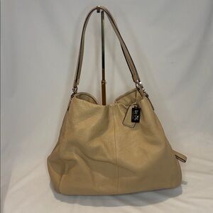 Coach Madison leather phoebe slouchy shoulder bag in tan khaki